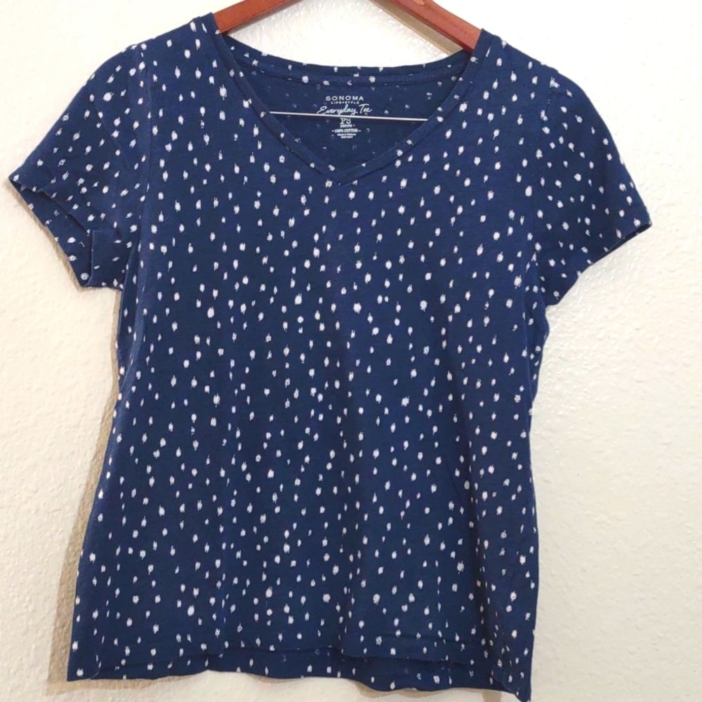 USED SONOMA LIFE AND STYLE EVERYDAY TEE PS PETITE 100% COTTON BLUE AND WHITE